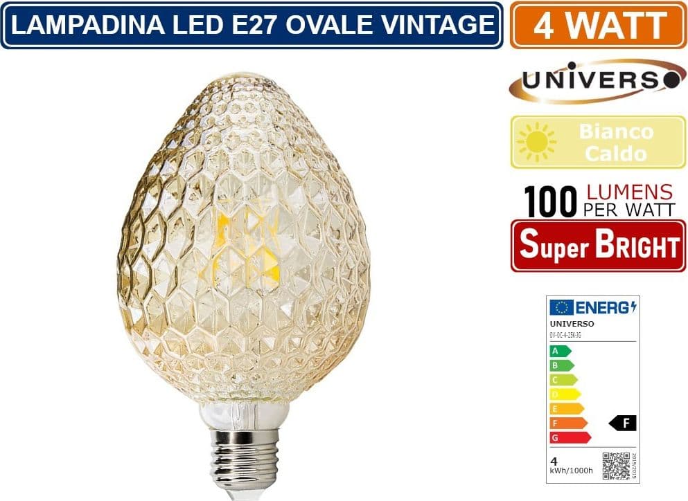 LAMPADINA LED VINTAGE A FORMA DI PIGNA E27 4W VETRO AMBRATO LUCE CALDA 2500K PUB TAVERNE - 2