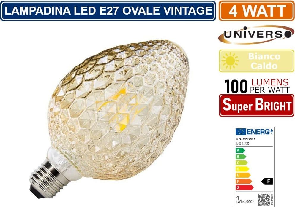 LAMPADINA LED VINTAGE A FORMA DI PIGNA E27 4W VETRO AMBRATO LUCE CALDA 2500K PUB TAVERNE - 3
