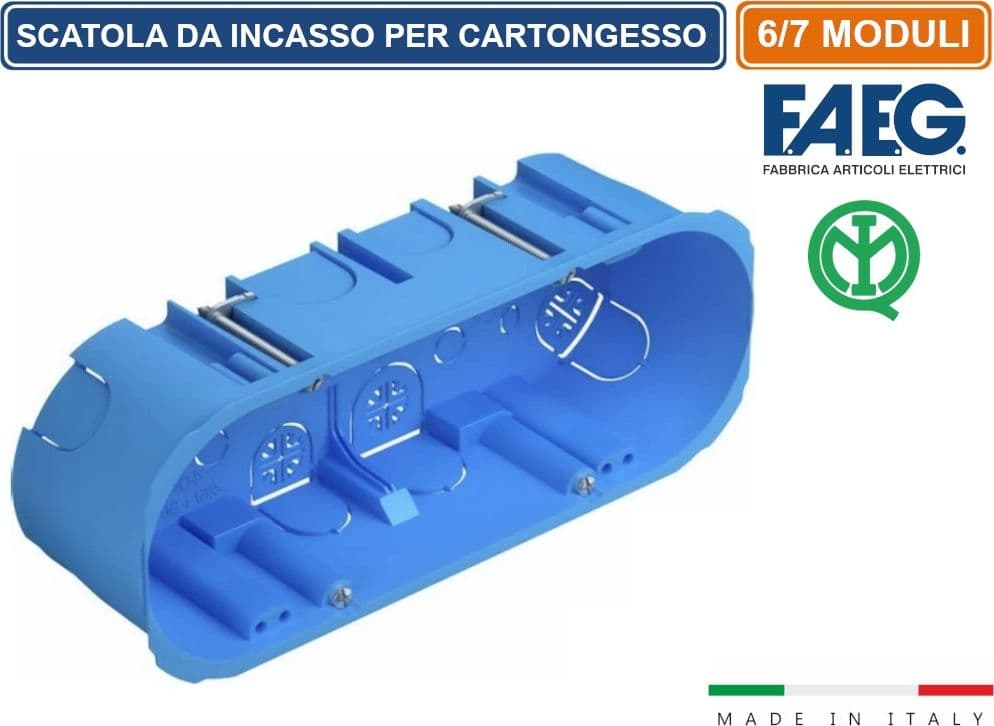 CASSETTA MODULARE DA INCASSO PER CARTONGESSO 6/7 POSTI CON INSERTI IN FERRO 2XØ68 IP20 FAEG - FG10257