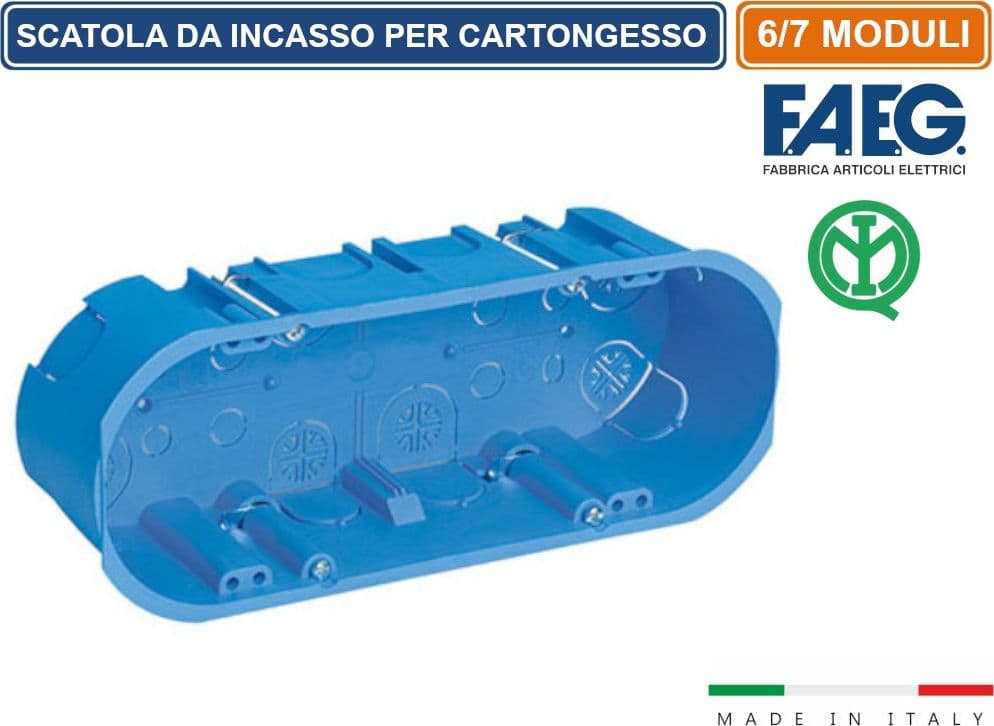 CASSETTA MODULARE DA INCASSO PER CARTONGESSO 6/7 POSTI CON INSERTI IN FERRO 2XØ68 IP20 FAEG - FG10257 - 2