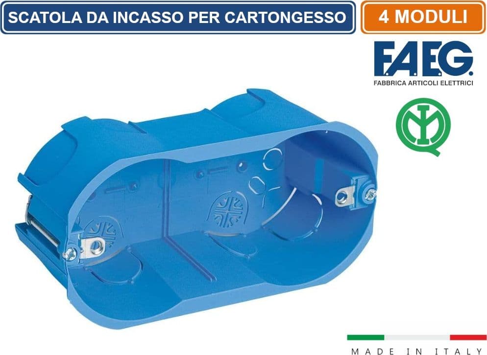 CASSETTA MODULARE DA INCASSO PER CARTONGESSO 4 POSTI CON INSERTI IN FERRO 2xØ68 IP20 FAEG - FG10254