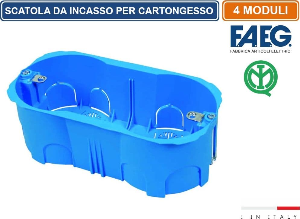CASSETTA MODULARE DA INCASSO PER CARTONGESSO 4 POSTI CON INSERTI IN FERRO 2xØ68 IP20 FAEG - FG10254 - 2