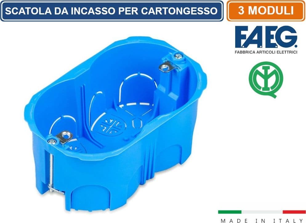 CASSETTA MODULARE DA INCASSO PER CARTONGESSO 3 POSTI CON INSERTI IN FERRO 2xØ68 IP20 FAEG - FG10253 - 2