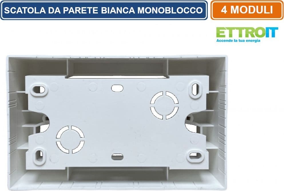 CASSETTA MODULARE DA PARETE MONOBLOCCO 4 POSTI BIANCA IP40 - ETTROIT - 2