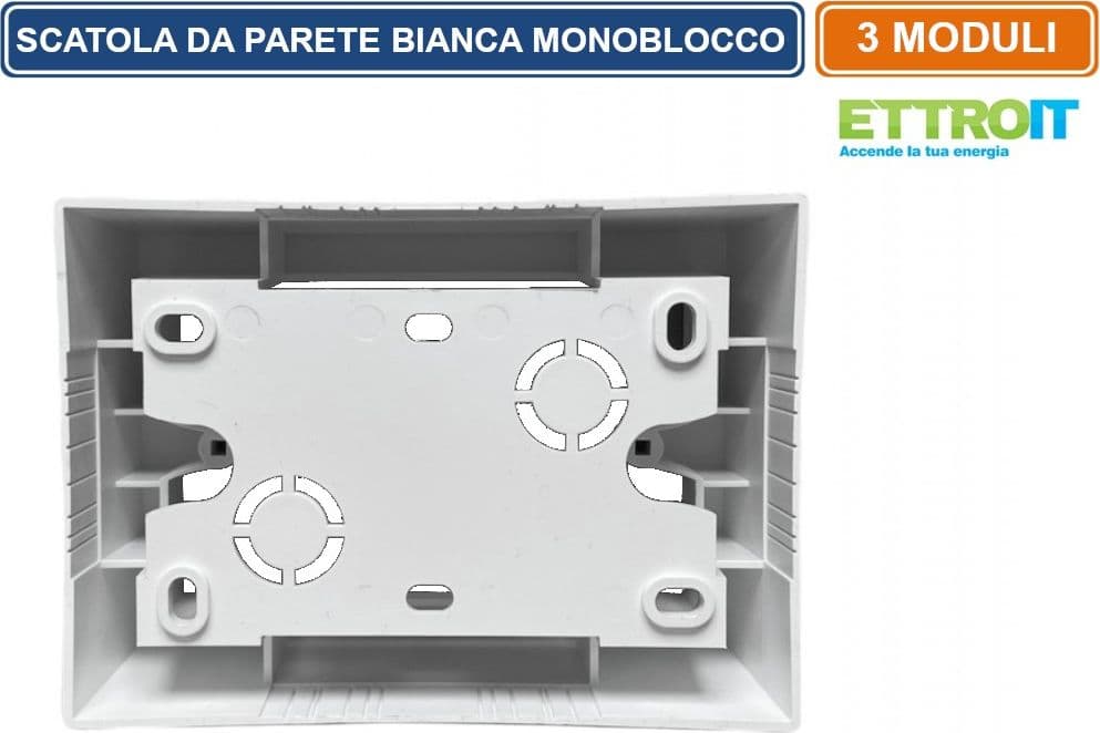 CASSETTA MODULARE DA PARETE MONOBLOCCO 3 POSTI BIANCA IP40 ETTROIT - 2