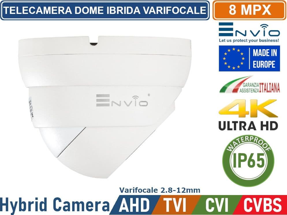 TELECAMERA DOME IBRIDA 4in1 AHD TVI CVI CVBS OTTICA VARIFOCALE 2.8-12mm 8MP 4K ULTRA HD 24 SMD IR LED IP65 - 3
