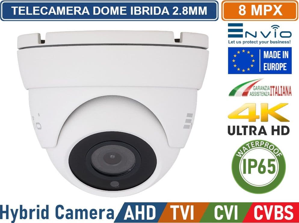TELECAMERA DOME IBRIDA 4in1 AHD TVI CVI CVBS OTTICA 2.8mm 8MP 4K ULTRA HD 12 SMD IR LED IP65 - 2