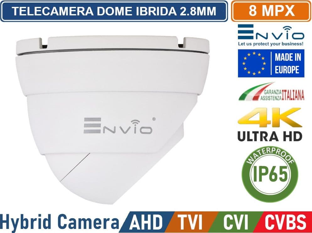TELECAMERA DOME IBRIDA 4in1 AHD TVI CVI CVBS OTTICA 2.8mm 8MP 4K ULTRA HD 12 SMD IR LED IP65 - 3