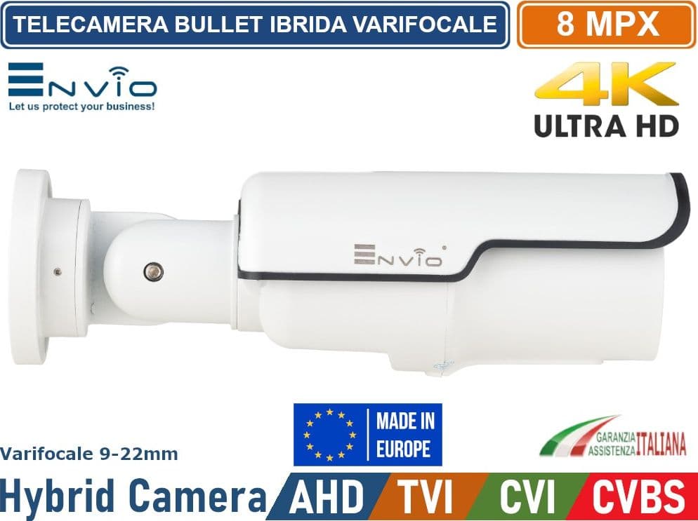 TELECAMERA BULLET IBRIDA 4in1 AHD TVI CVI CVBS OTTICA VARIFOCALE 9-22mm 8MP 4K ULTRA HD VISIONE NOTTURNA 60 METRI IP65 - 2