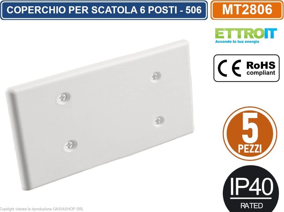 CONFEZIONE 5 PEZZI MT2806 COPERCHIO RETTANGOLARE PER SCATOLA INCASSO 6 POSTI CON VITI DI FISSAGGIO IP40 - ETTROIT - 2
