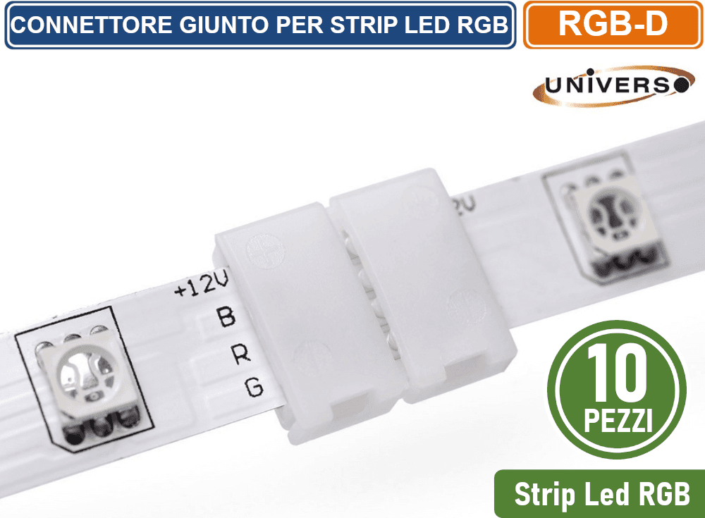 CONFEZIONE 10 PEZZI CONNETTORE CONSECUTIVO PER STRISCE LED MULTICOLORE RGB CLIP 4 PIN - 2
