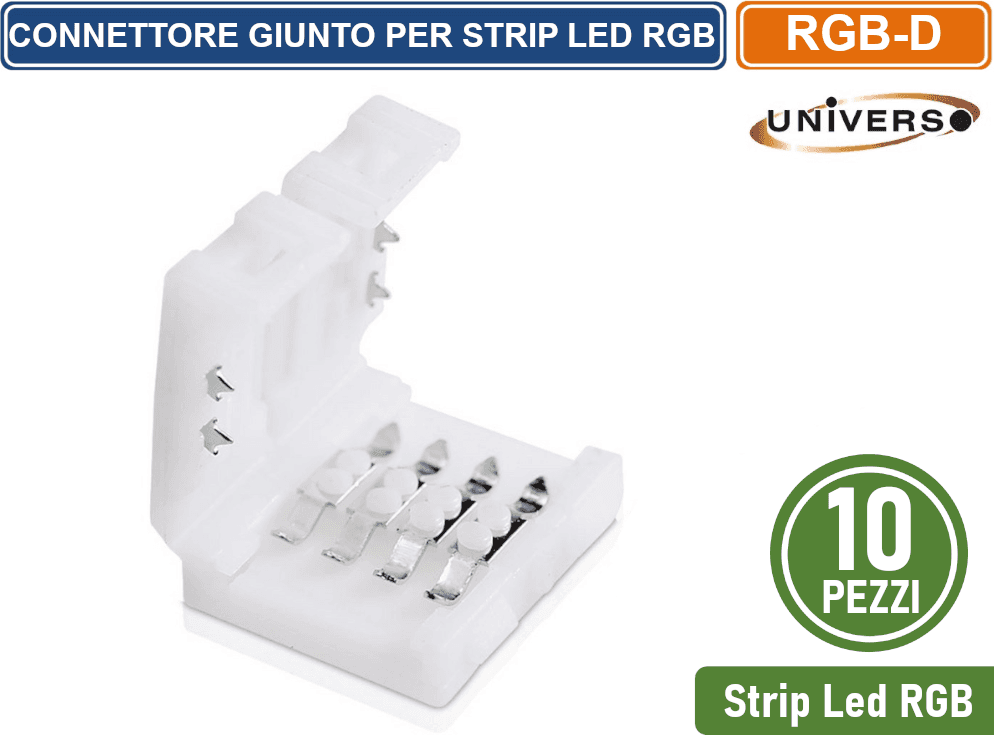 CONFEZIONE 10 PEZZI CONNETTORE CONSECUTIVO PER STRISCE LED MULTICOLORE RGB CLIP 4 PIN - 3
