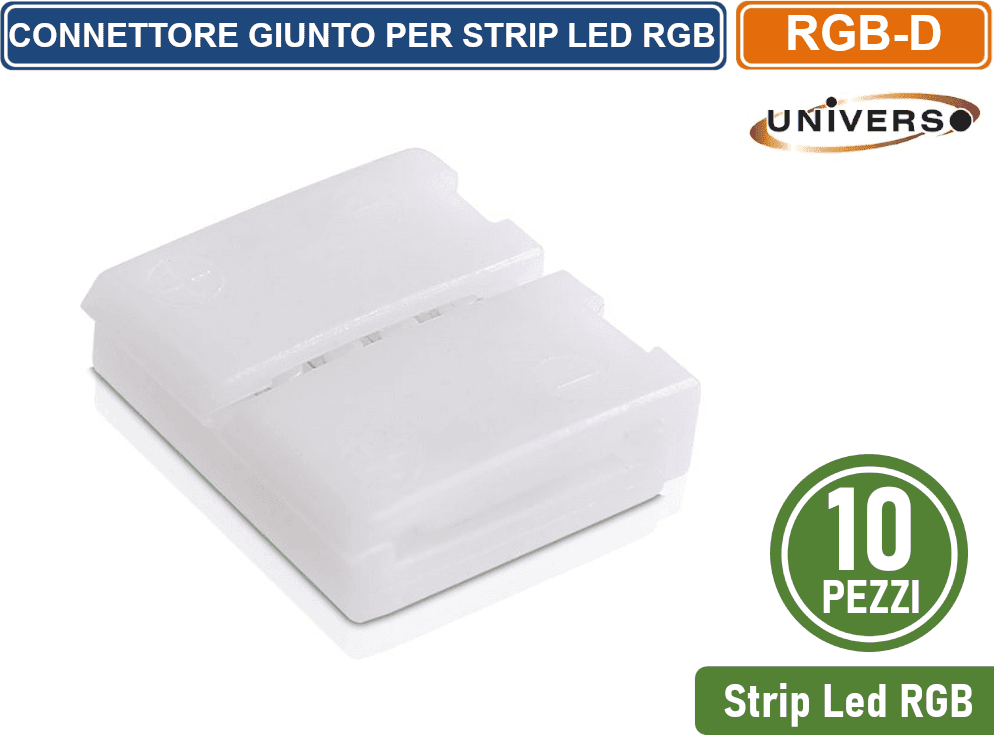 CONFEZIONE 10 PEZZI CONNETTORE CONSECUTIVO PER STRISCE LED MULTICOLORE RGB CLIP 4 PIN - 4