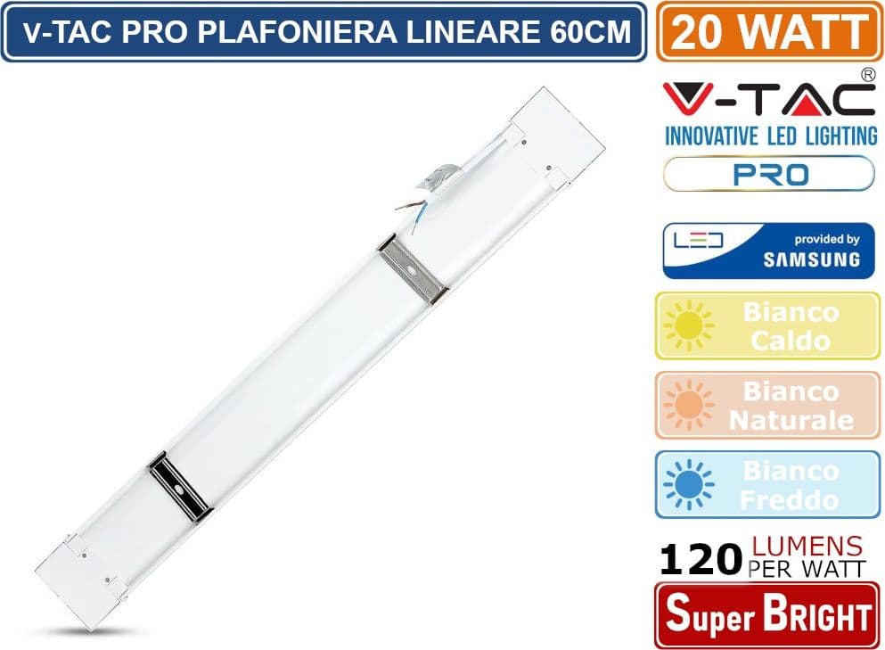 V-TAC PRO VT-8-20 TUBO LED PRISMATICO PLAFONIERA 20W CHIP SAMSUNG LAMPADINA 60CM - SKU 20347 / 20348 / 20349 - 4
