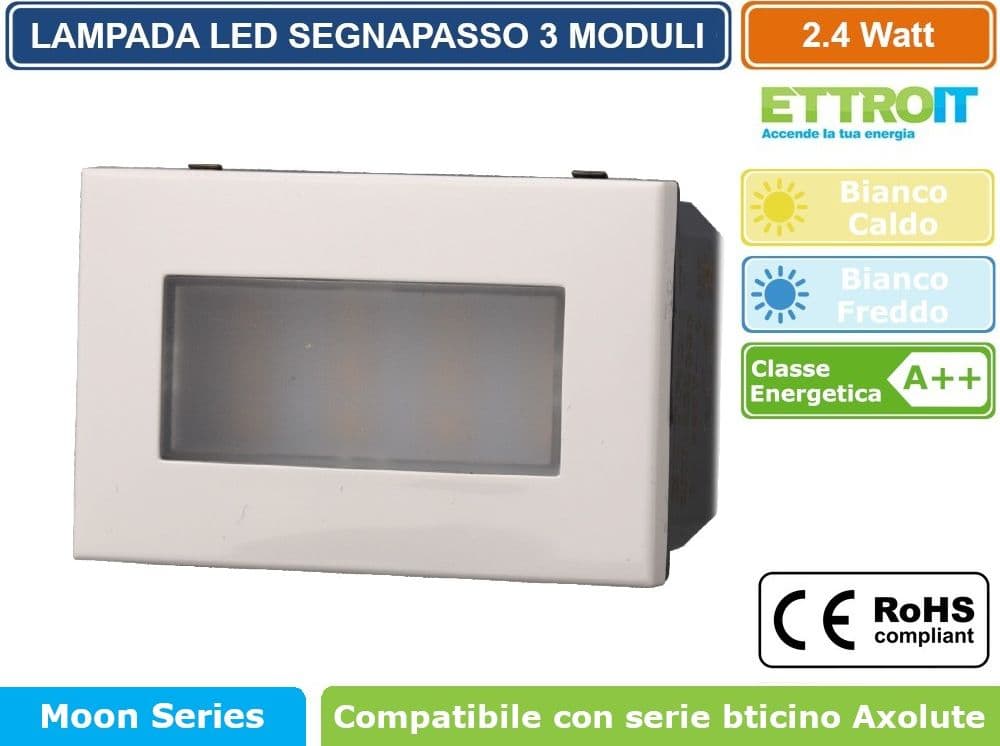 MODULO 3P LAMPADA LED SEGNAPASSO BIANCO ON/OFF 220V COMPATIBILE BTICINO AXOLUTE - ETTROIT