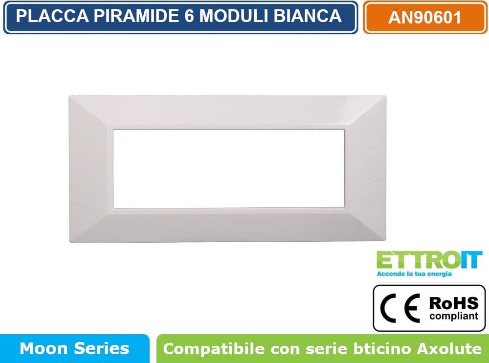 PLACCA PIRAMIDE COLORE BIANCO COMPATIBILE CON SERIE BTICINO AXOLUTE 3 - 4 - 6 MODULI ETTROIT AN90 - 4