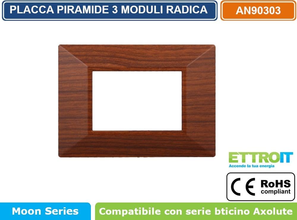 PLACCA PIRAMIDE COLORE RADICA COMPATIBILE CON SERIE BTICINO AXOLUTE 3 - 4 - 6 MODULI ETTROIT AN90 - 2