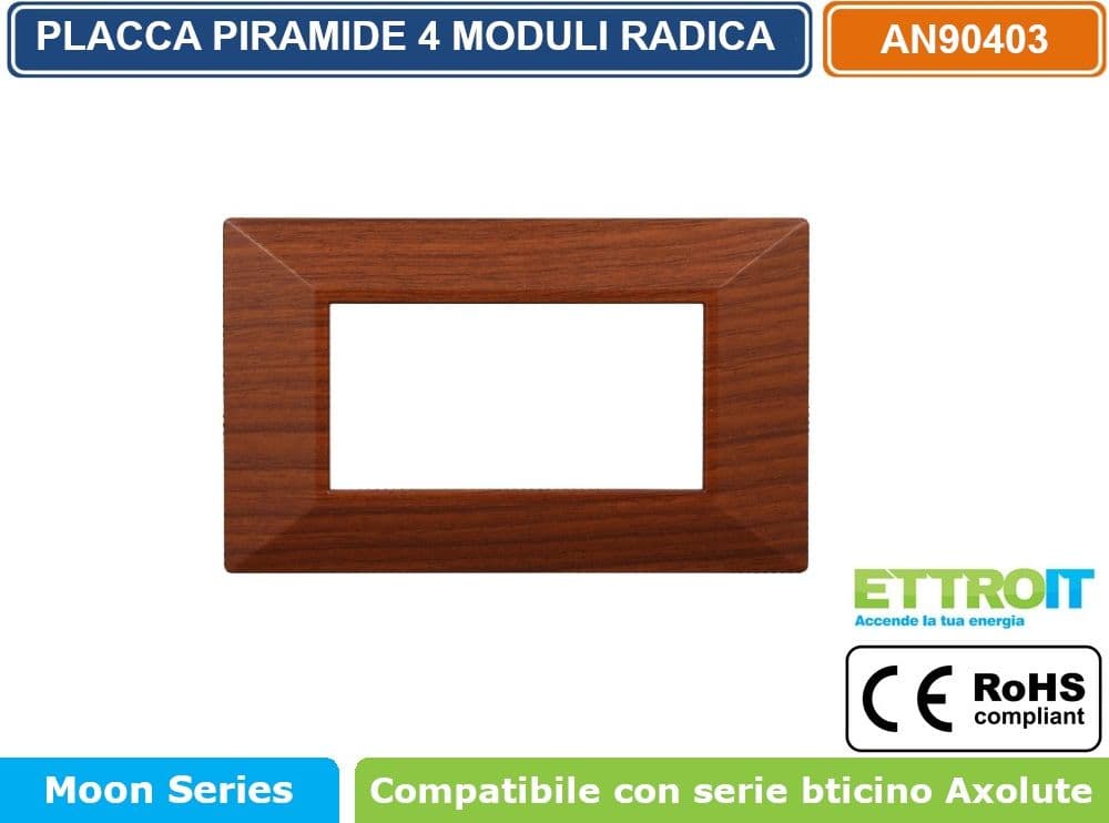 PLACCA PIRAMIDE COLORE RADICA COMPATIBILE CON SERIE BTICINO AXOLUTE 3 - 4 - 6 MODULI ETTROIT AN90 - 3