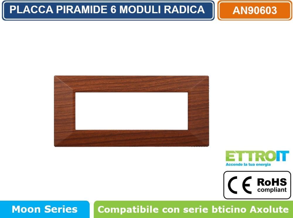 PLACCA PIRAMIDE COLORE RADICA COMPATIBILE CON SERIE BTICINO AXOLUTE 3 - 4 - 6 MODULI ETTROIT AN90 - 4