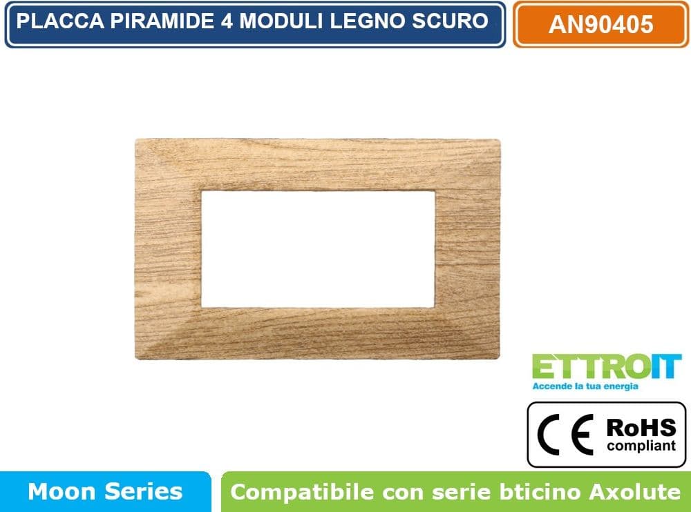 PLACCA PIRAMIDE COLORE LEGNO SCURO COMPATIBILE CON SERIE BTICINO AXOLUTE 3 - 4 - 6 MODULI ETTROIT AN90 - 3