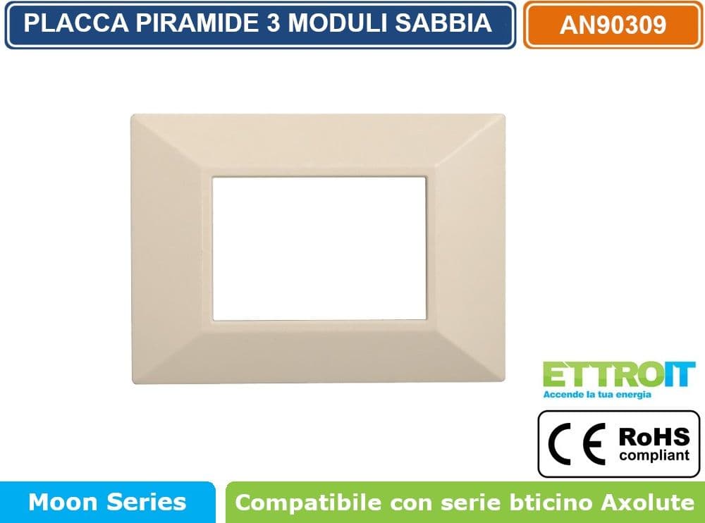 PLACCA PIRAMIDE COLORE SABBIA COMPATIBILE CON SERIE BTICINO AXOLUTE 3 - 4 - 6 MODULI ETTROIT AN90 - 2