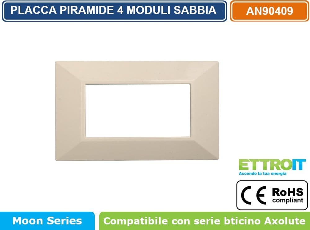 PLACCA PIRAMIDE COLORE SABBIA COMPATIBILE CON SERIE BTICINO AXOLUTE 3 - 4 - 6 MODULI ETTROIT AN90 - 3