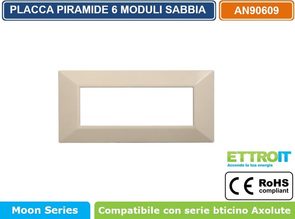 PLACCA PIRAMIDE COLORE SABBIA COMPATIBILE CON SERIE BTICINO AXOLUTE 3 - 4 - 6 MODULI ETTROIT AN90 - 4