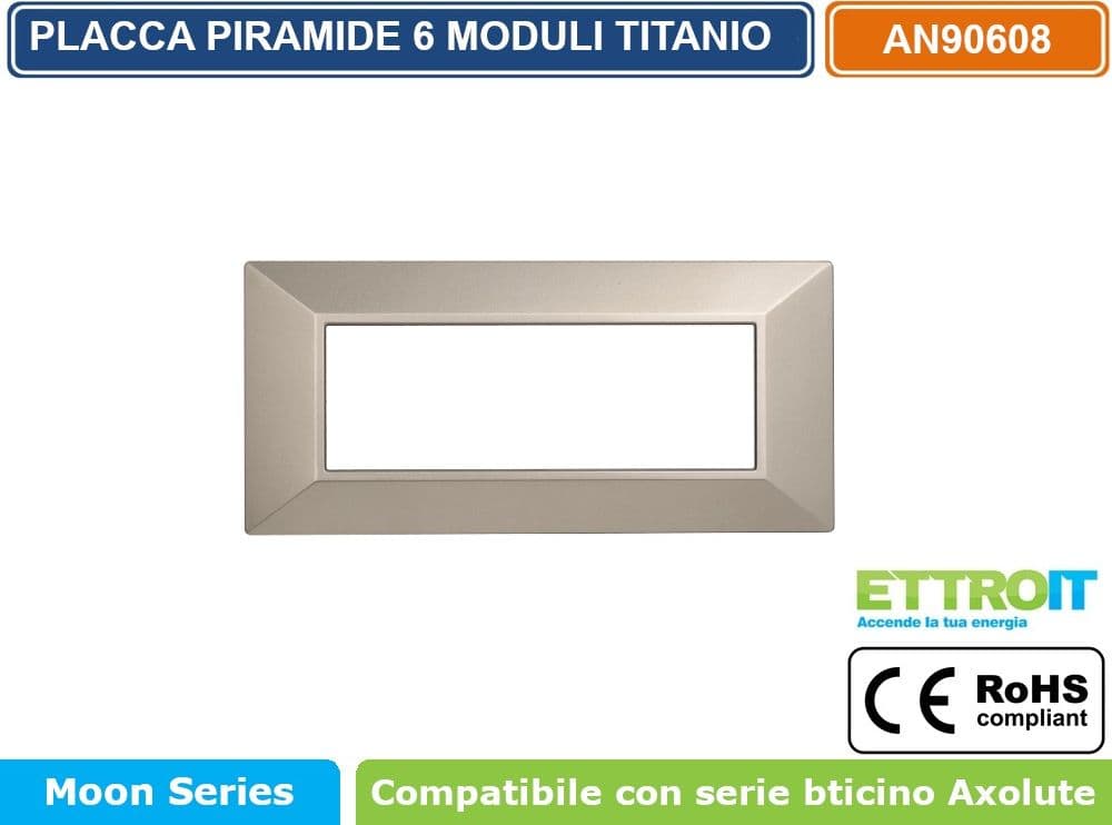 PLACCA PIRAMIDE COLORE TITANIO COMPATIBILE CON SERIE BTICINO AXOLUTE 3 - 4 - 6 MODULI ETTROIT AN90 - 4