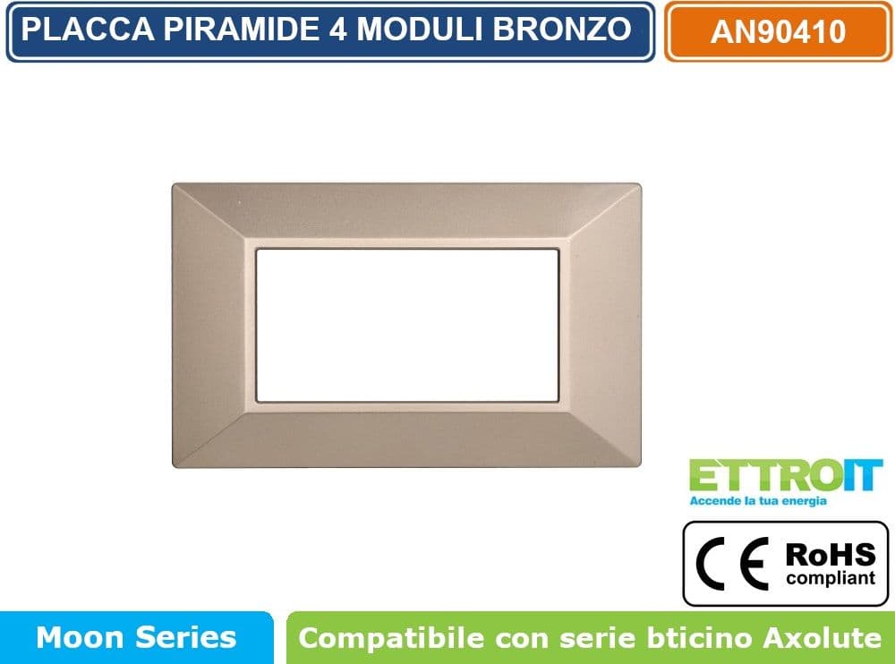 PLACCA PIRAMIDE COLORE BRONZO COMPATIBILE CON SERIE BTICINO AXOLUTE 3 - 4 - 6 MODULI ETTROIT AN90 - 3