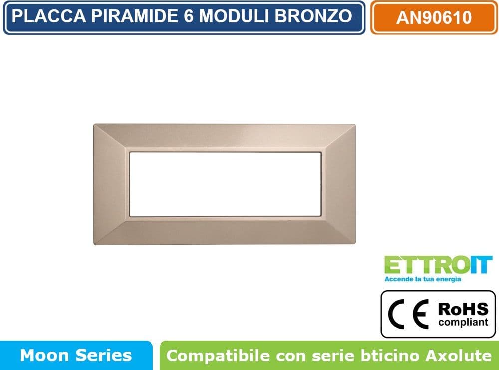 PLACCA PIRAMIDE COLORE BRONZO COMPATIBILE CON SERIE BTICINO AXOLUTE 3 - 4 - 6 MODULI ETTROIT AN90 - 4