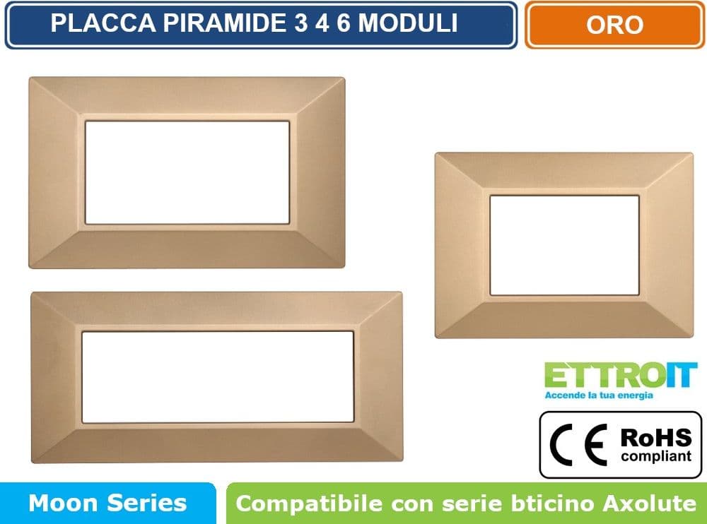 PLACCA PIRAMIDE COLORE ORO COMPATIBILE CON SERIE BTICINO AXOLUTE 3 - 4 - 6 MODULI ETTROIT AN90