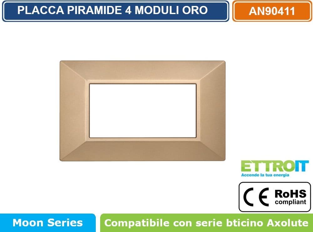 PLACCA PIRAMIDE COLORE ORO COMPATIBILE CON SERIE BTICINO AXOLUTE 3 - 4 - 6 MODULI ETTROIT AN90 - 3