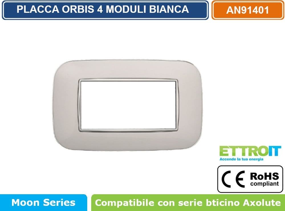 PLACCA ORBIS COLORE BIANCO COMPATIBILE CON SERIE BTICINO AXOLUTE 3 - 4 - 6 MODULI ETTROIT AN91 - 3