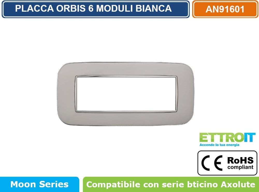 PLACCA ORBIS COLORE BIANCO COMPATIBILE CON SERIE BTICINO AXOLUTE 3 - 4 - 6 MODULI ETTROIT AN91 - 4