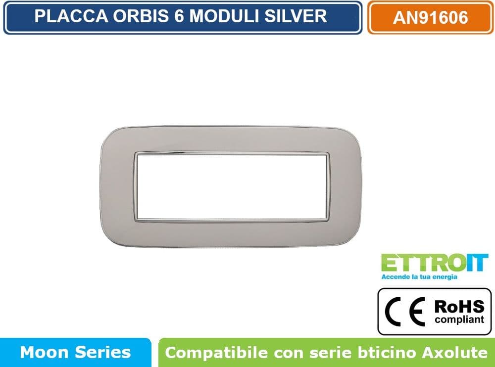 PLACCA ORBIS COLORE SILVER COMPATIBILE CON SERIE BTICINO AXOLUTE 3 - 4 - 6 MODULI ETTROIT AN91 - 4