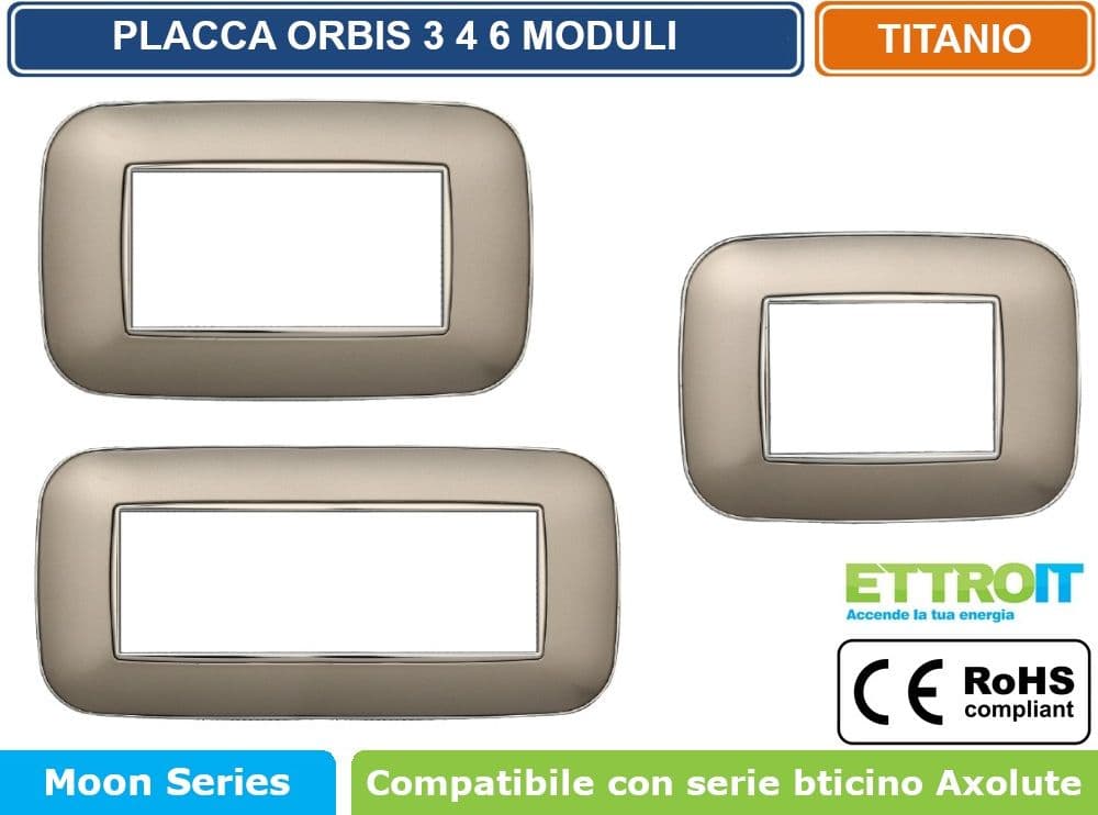PLACCA ORBIS COLORE TITANIO COMPATIBILE CON SERIE BTICINO AXOLUTE 3 - 4 - 6 MODULI ETTROIT AN91
