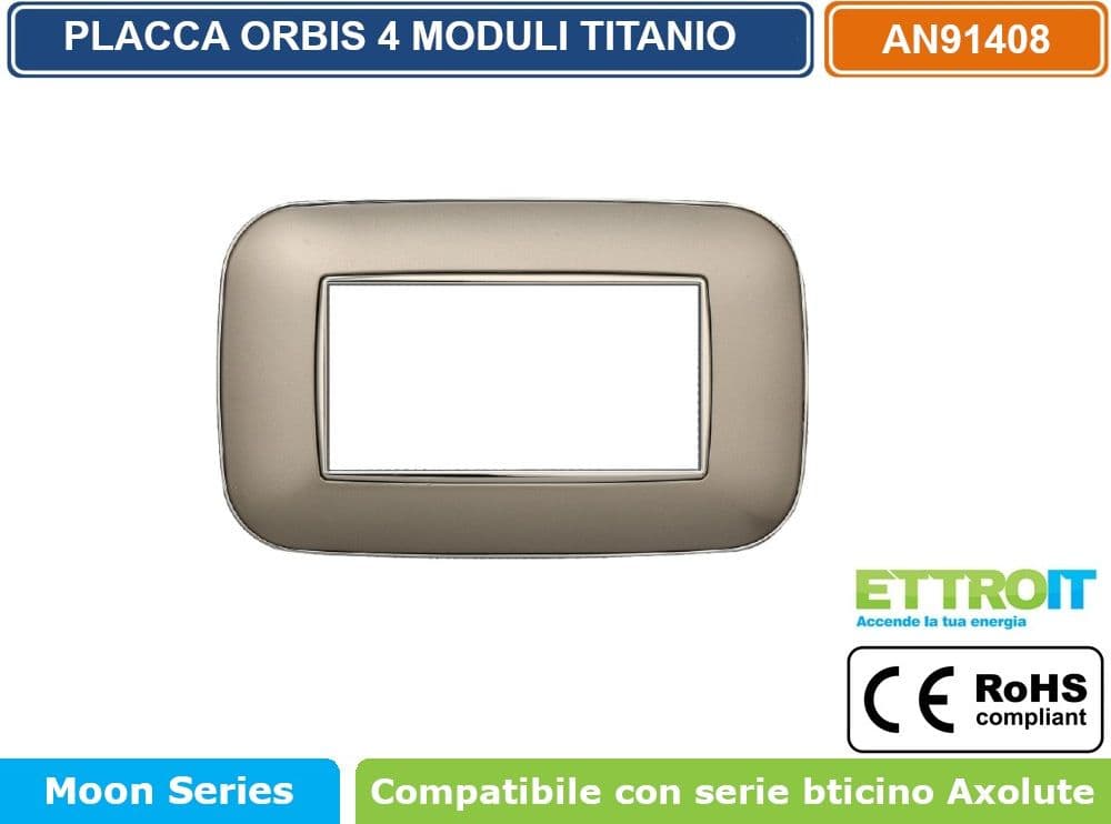 PLACCA ORBIS COLORE TITANIO COMPATIBILE CON SERIE BTICINO AXOLUTE 3 - 4 - 6 MODULI ETTROIT AN91 - 3