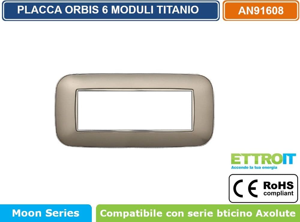 PLACCA ORBIS COLORE TITANIO COMPATIBILE CON SERIE BTICINO AXOLUTE 3 - 4 - 6 MODULI ETTROIT AN91 - 4