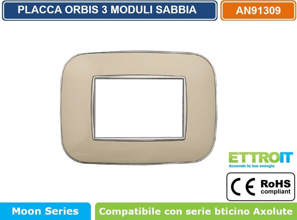 PLACCA ORBIS COLORE SABBIA COMPATIBILE CON SERIE BTICINO AXOLUTE 3 - 4 - 6 MODULI ETTROIT AN91 - 2