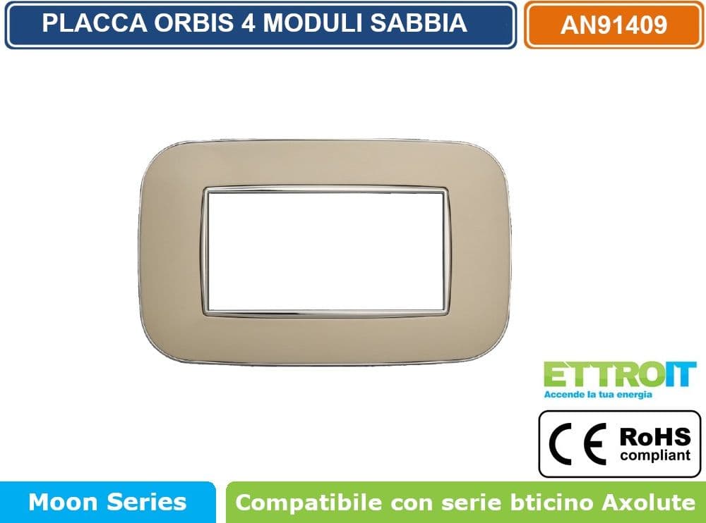 PLACCA ORBIS COLORE SABBIA COMPATIBILE CON SERIE BTICINO AXOLUTE 3 - 4 - 6 MODULI ETTROIT AN91 - 3