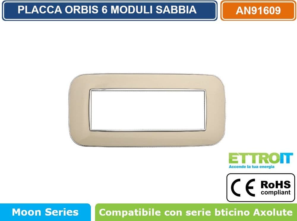 PLACCA ORBIS COLORE SABBIA COMPATIBILE CON SERIE BTICINO AXOLUTE 3 - 4 - 6 MODULI ETTROIT AN91 - 4