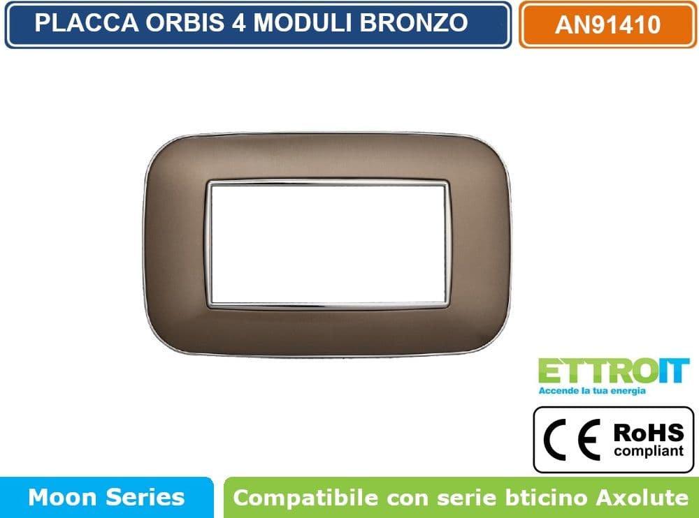 PLACCA ORBIS COLORE BRONZO COMPATIBILE CON SERIE BTICINO AXOLUTE 3 - 4 - 6 MODULI ETTROIT AN91 - 3