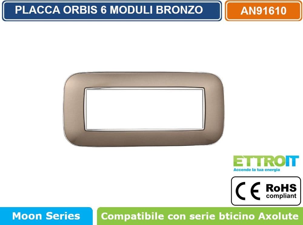PLACCA ORBIS COLORE BRONZO COMPATIBILE CON SERIE BTICINO AXOLUTE 3 - 4 - 6 MODULI ETTROIT AN91 - 4