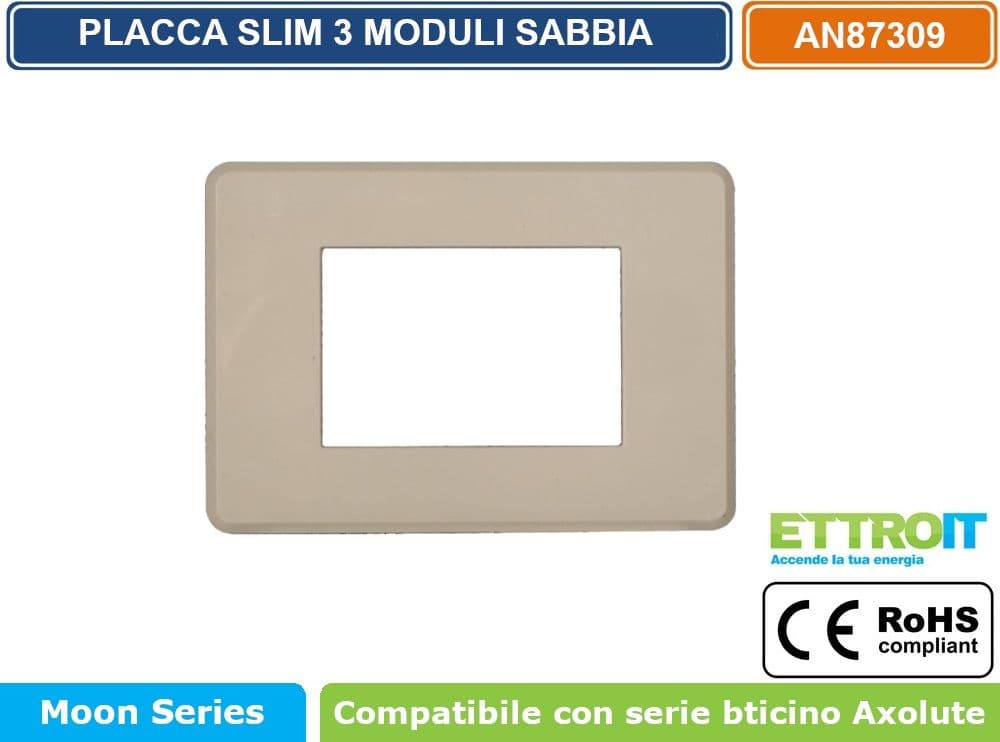 PLACCA IN TECNOPOLIMERO SLIM COLORE SABBIA COMPATIBILE CON SERIE BTICINO AXOLUTE 3 - 4 - 6 MODULI ETTROIT AN87 - 2