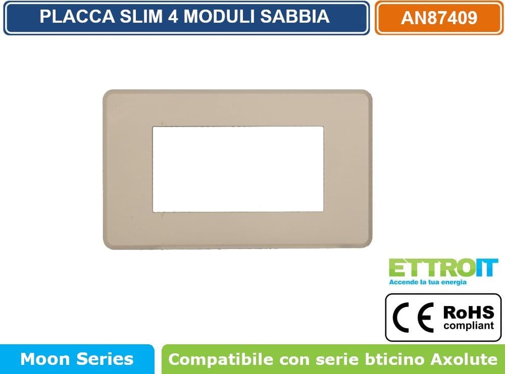 PLACCA IN TECNOPOLIMERO SLIM COLORE SABBIA COMPATIBILE CON SERIE BTICINO AXOLUTE 3 - 4 - 6 MODULI ETTROIT AN87 - 3