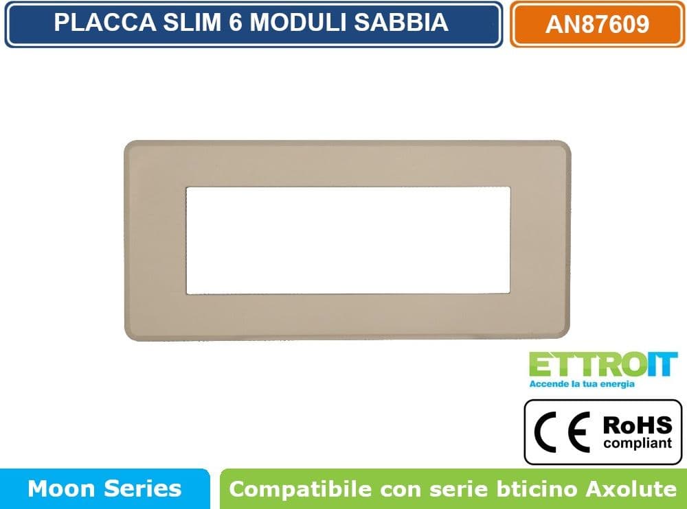 PLACCA IN TECNOPOLIMERO SLIM COLORE SABBIA COMPATIBILE CON SERIE BTICINO AXOLUTE 3 - 4 - 6 MODULI ETTROIT AN87 - 4