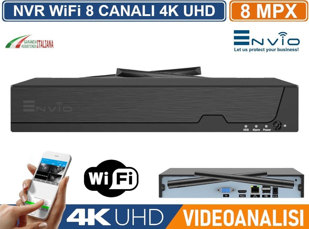 NETWORK VIDEO RECORDER NVR WIFI 8 CANALI 8MP 4K ULTRA HD ANALISI INTELLIGENTE P2P H.265AI - 2