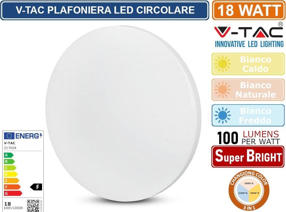 V-TAC GALLERY VT-8418 PLAFONIERA LED 18W CHANGING COLOR 3IN1 FORMA CIRCOLARE EFFETTO CIELO STELLATO - SKU 217604 - 6
