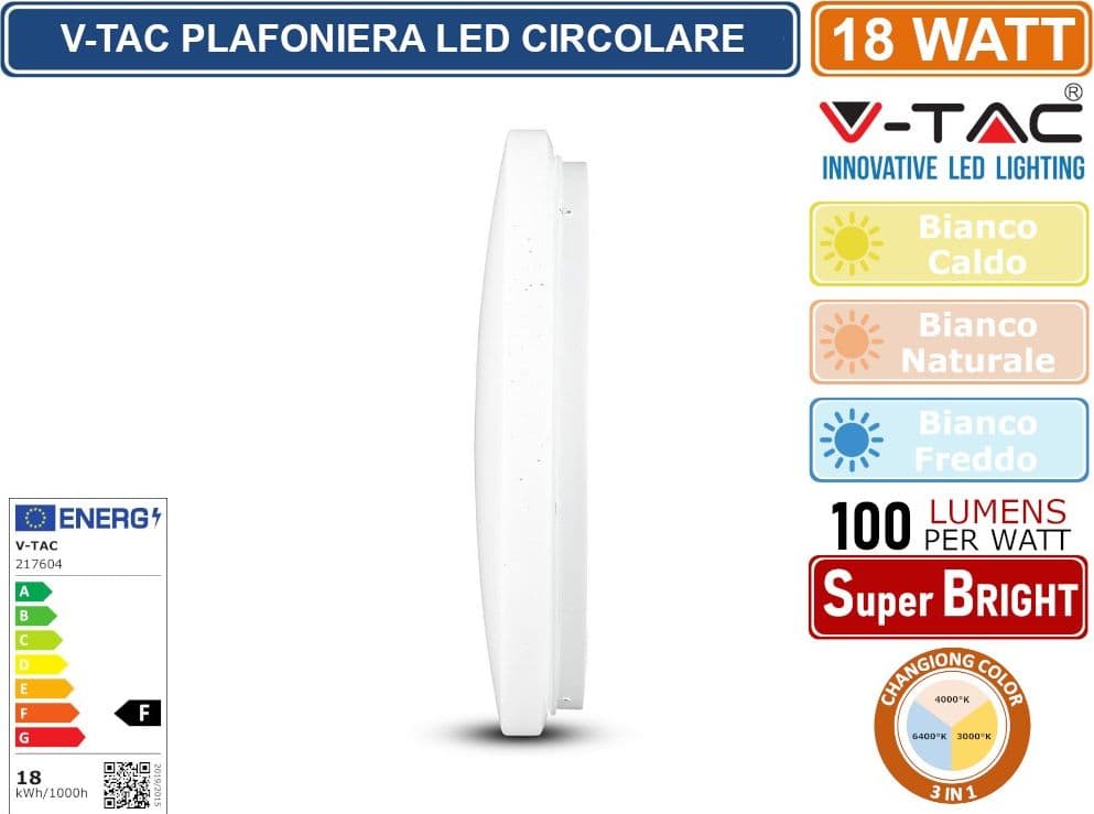 V-TAC GALLERY VT-8418 PLAFONIERA LED 18W CHANGING COLOR 3IN1 FORMA CIRCOLARE EFFETTO CIELO STELLATO - SKU 217604 - 2