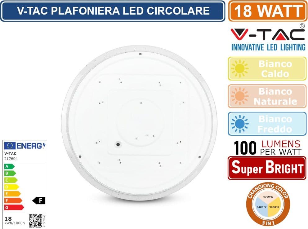 V-TAC GALLERY VT-8418 PLAFONIERA LED 18W CHANGING COLOR 3IN1 FORMA CIRCOLARE EFFETTO CIELO STELLATO - SKU 217604 - 4